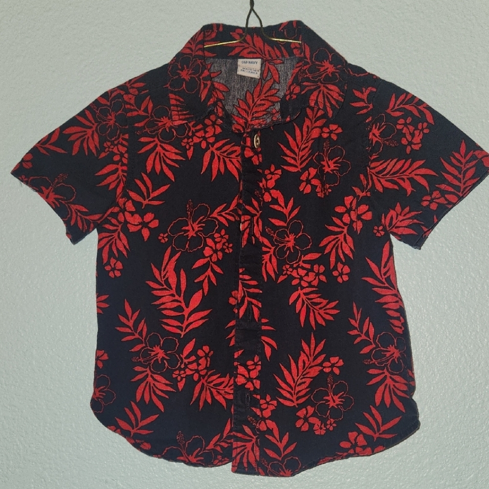 Old Navy 12-18m Boys Red and Dark Navy Floral Button-Up Shirt